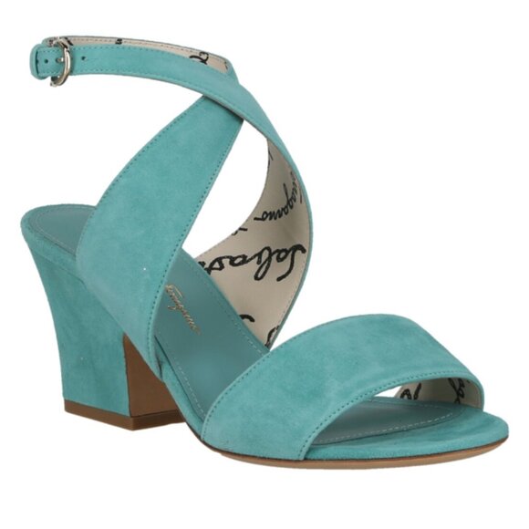 Salvatore Ferragamo Shoes - Ferragamo Sheena Suede Heel Sandals Blue Womens (New With Tags)